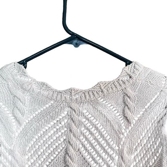 ZARA White Crop Cable Knit Short Sleeve V Neck Cardigan Small (K331) - Picture 4 of 6